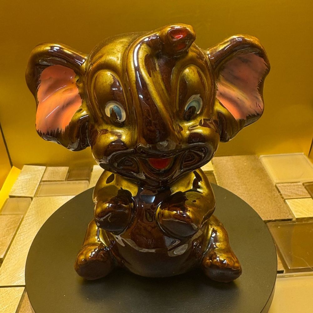 Vintage Japan Red Wear Iridescent Elephant Bank